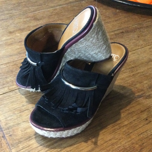 Franco Sarto Black Suede Leather Wedges size 6M - Picture 11 of 11